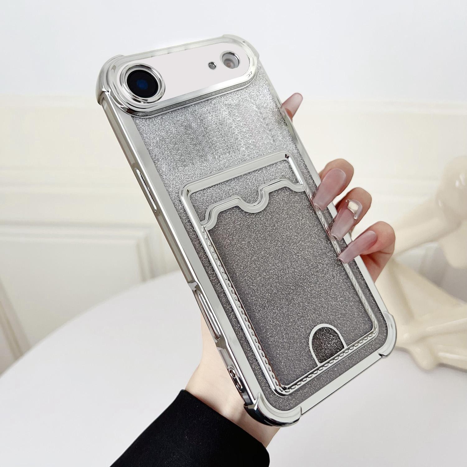 For iPhone Air Four-cornered Glitter Electroplated Card Bag TPU Phone Case(Silver) - Shopkiz.com