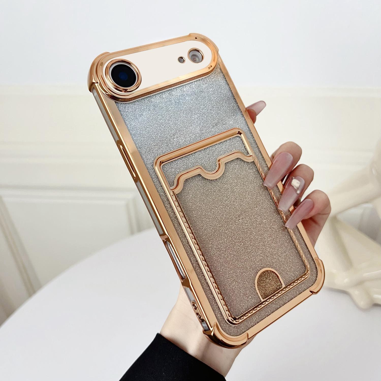 For iPhone Air Four-cornered Glitter Electroplated Card Bag TPU Phone Case(Gold) - Shopkiz.com