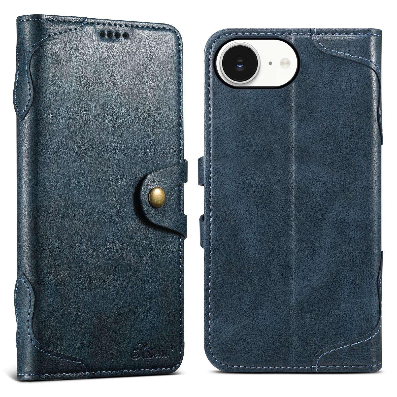 For iPhone 17e / 16e Suteni Q-03 Oil Wax Magnetic Clasp Leather Phone Case(Blue) - Shopkiz.com