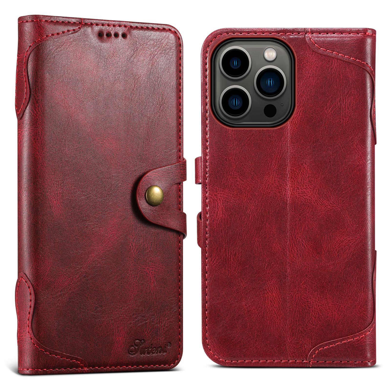 For iPhone 16 Pro Max Suteni Q-03 Oil Wax Magnetic Clasp Leather Phone Case(Red) - Shopkiz.com