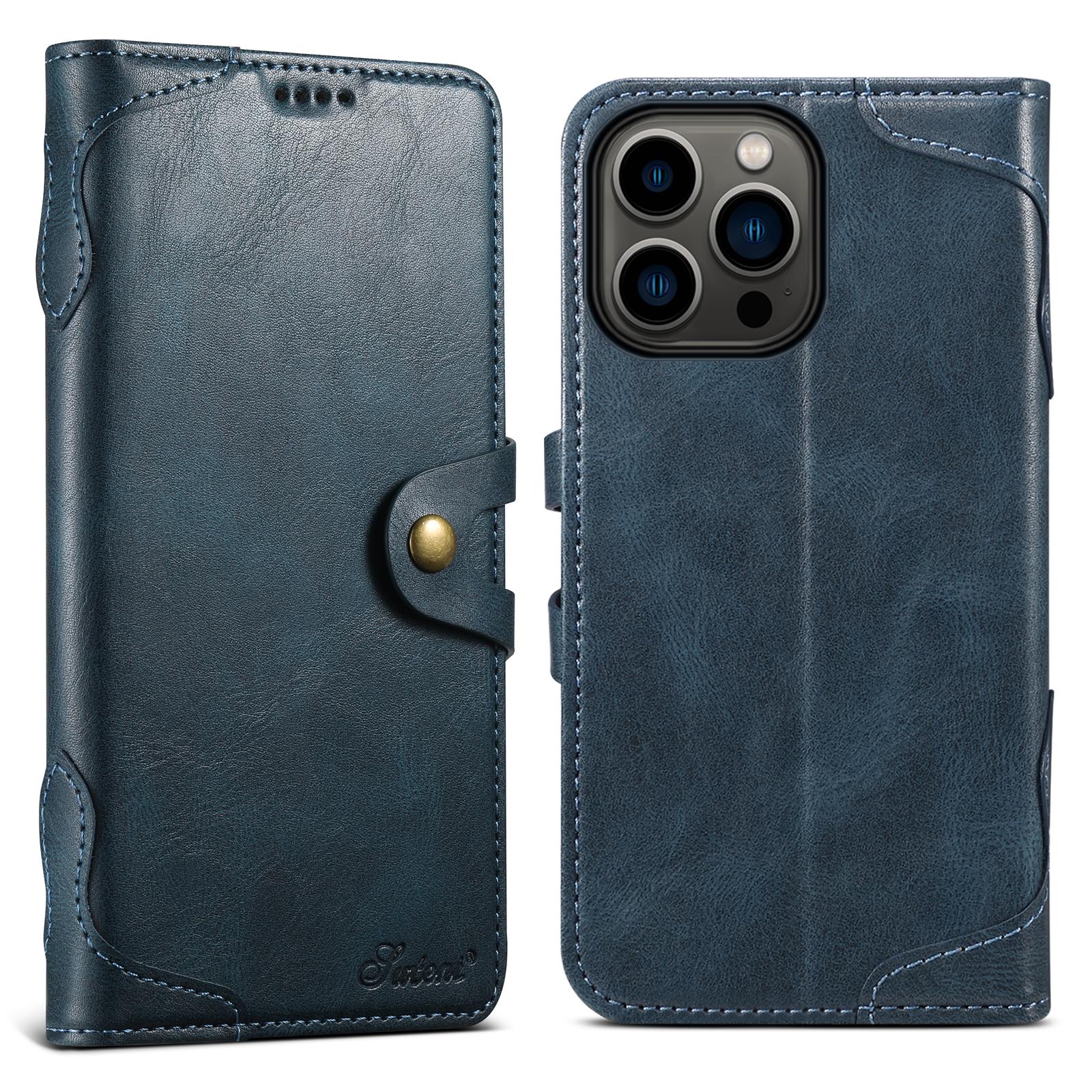 For iPhone 16 Pro Suteni Q-03 Oil Wax Magnetic Clasp Leather Phone Case(Blue) - Shopkiz.com