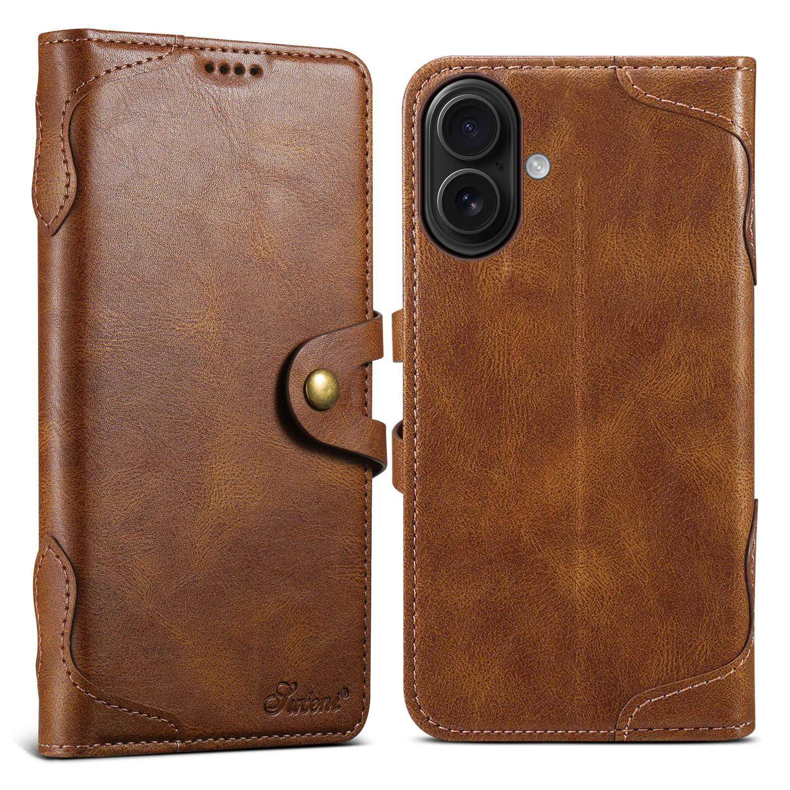 For iPhone 16 Suteni Q-03 Oil Wax Magnetic Clasp Leather Phone Case(Brown) - Shopkiz.com
