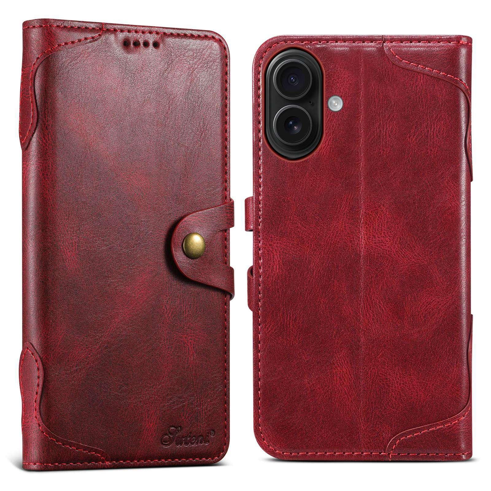 For iPhone 16 Suteni Q-03 Oil Wax Magnetic Clasp Leather Phone Case(Red) - Shopkiz.com