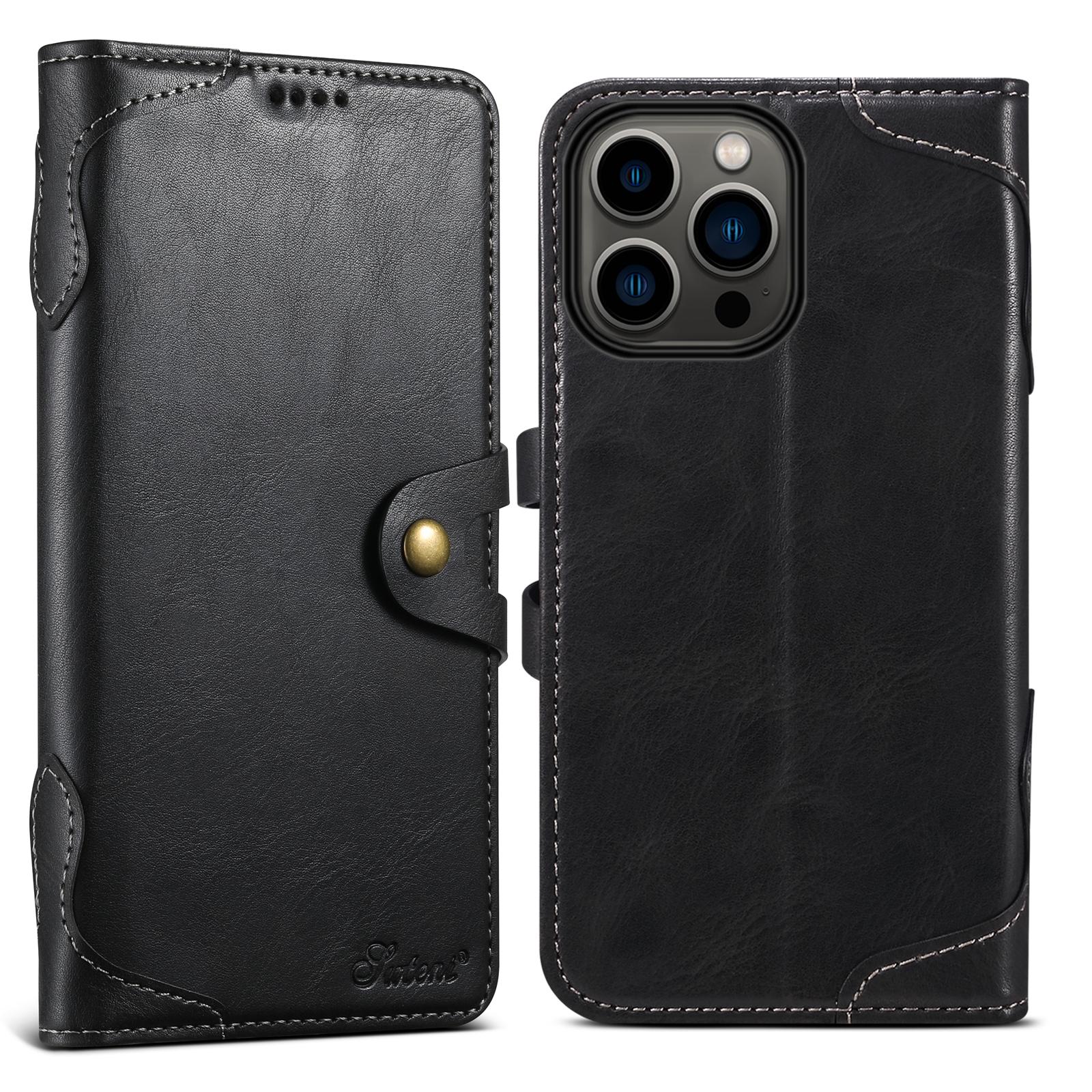 For iPhone 15 Pro Suteni Q-03 Oil Wax Magnetic Clasp Leather Phone Case(Black) - Shopkiz.com