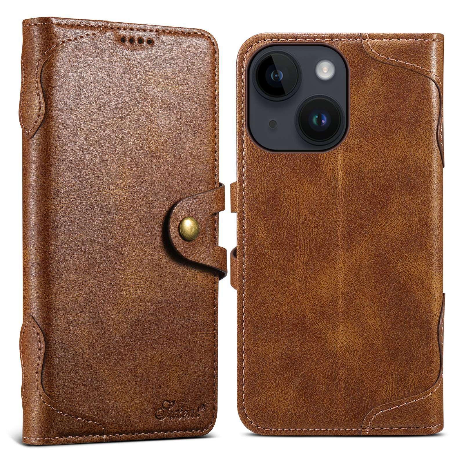 For iPhone 13 Suteni Q-03 Oil Wax Magnetic Clasp Leather Phone Case(Brown) - Shopkiz.com