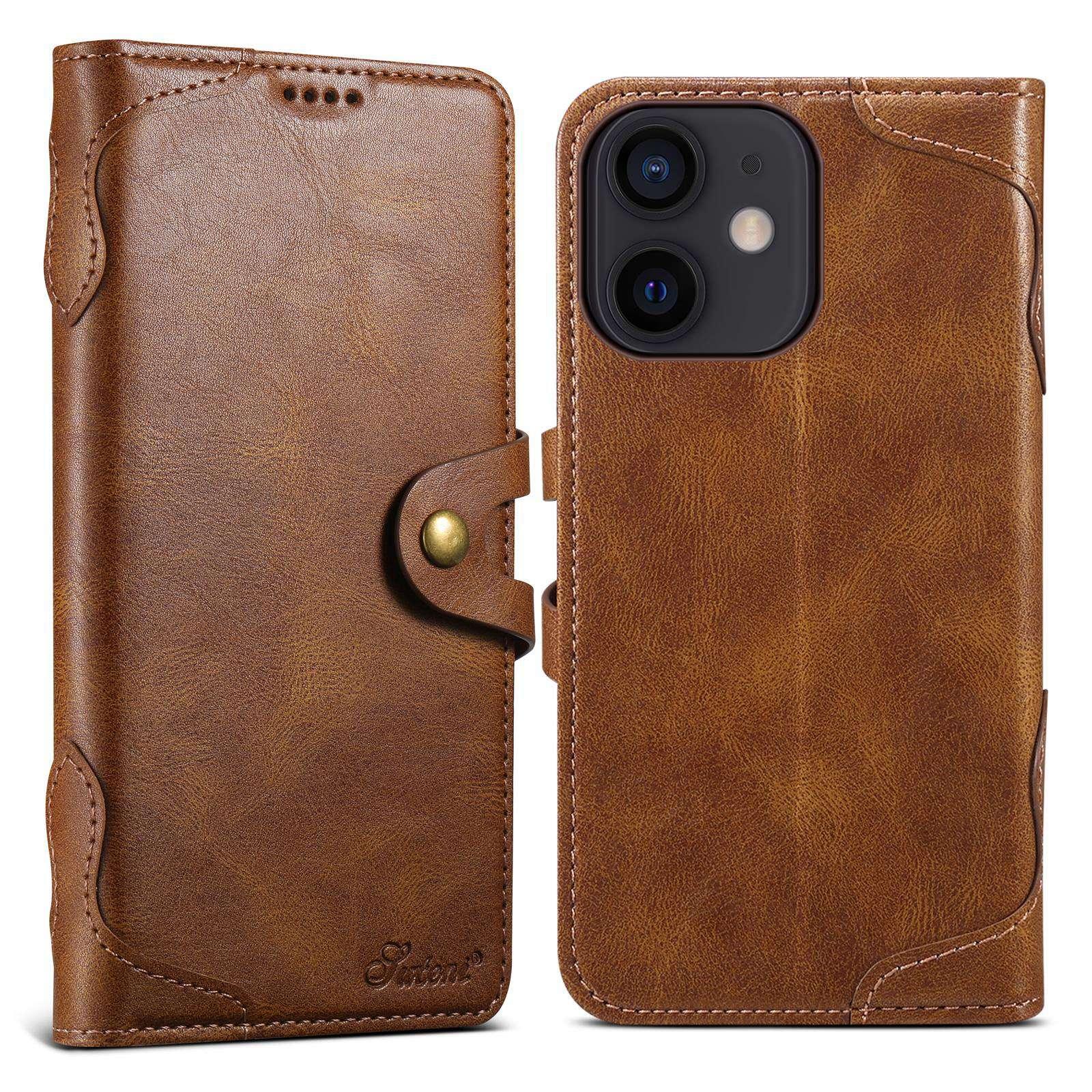 For iPhone 12 mini Suteni Q-03 Oil Wax Magnetic Clasp Leather Phone Case(Brown) - Shopkiz.com