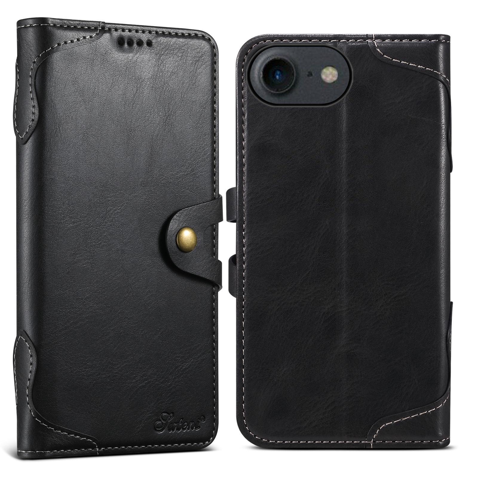 For iPhone 7 / 8 / SE 2022 Suteni Q-03 Oil Wax Magnetic Clasp Leather Phone Case(Black) - Shopkiz.com