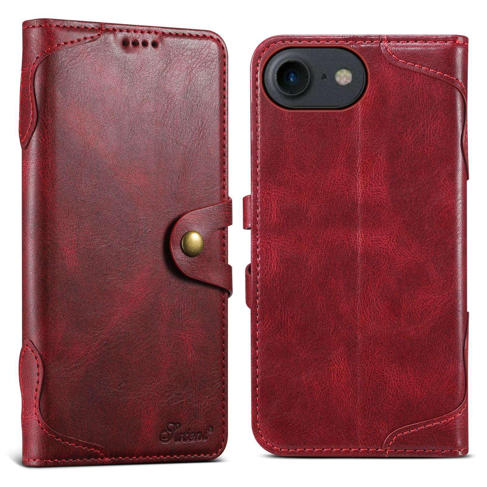 For iPhone 7 / 8 / SE 2022 Suteni Q-03 Oil Wax Magnetic Clasp Leather Phone Case(Red) - Shopkiz.com