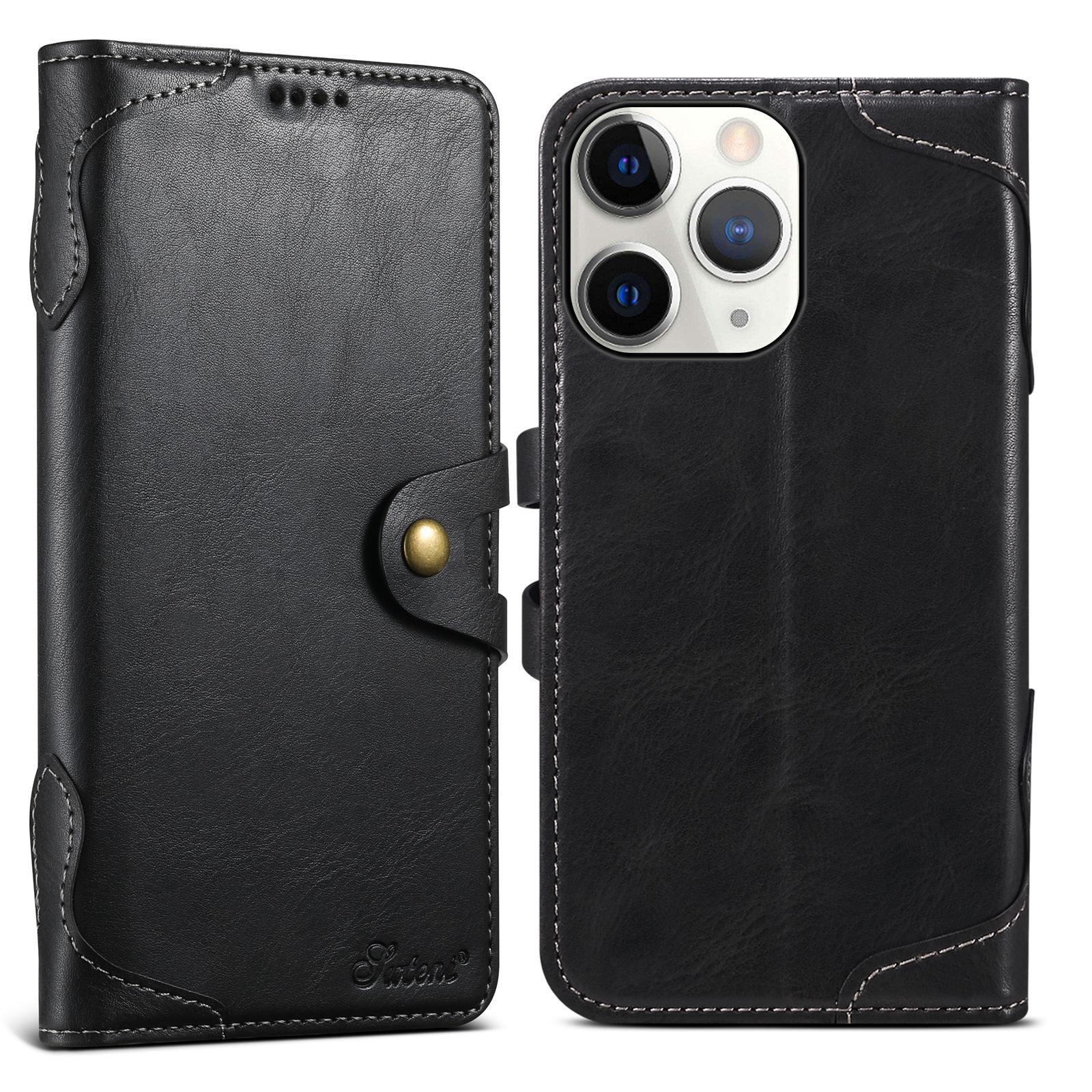 For iPhone 11 Pro Max Suteni Q-03 Oil Wax Magnetic Clasp Leather Phone Case(Black) - Shopkiz.com