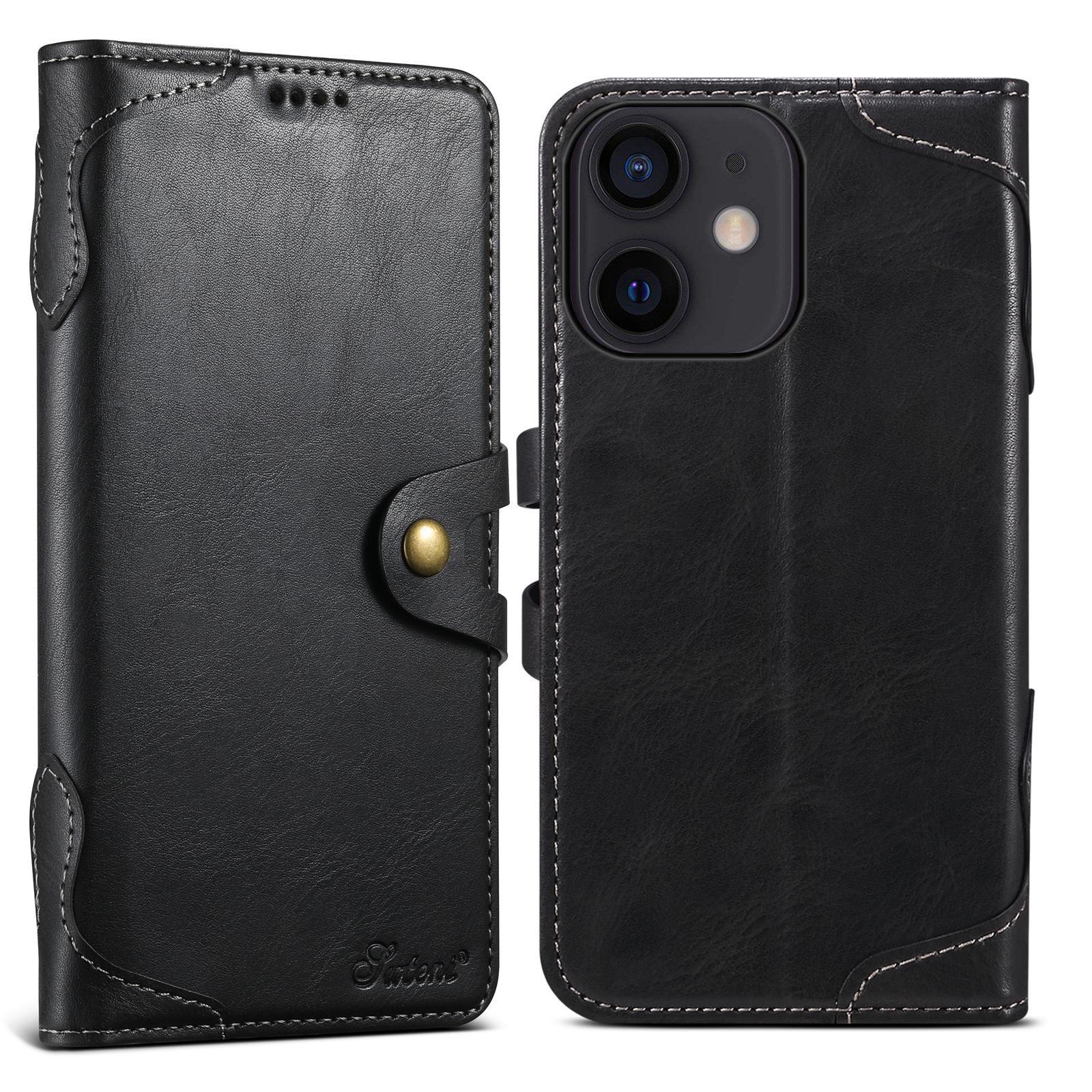 For iPhone 11 Suteni Q-03 Oil Wax Magnetic Clasp Leather Phone Case(Black) - Shopkiz.com