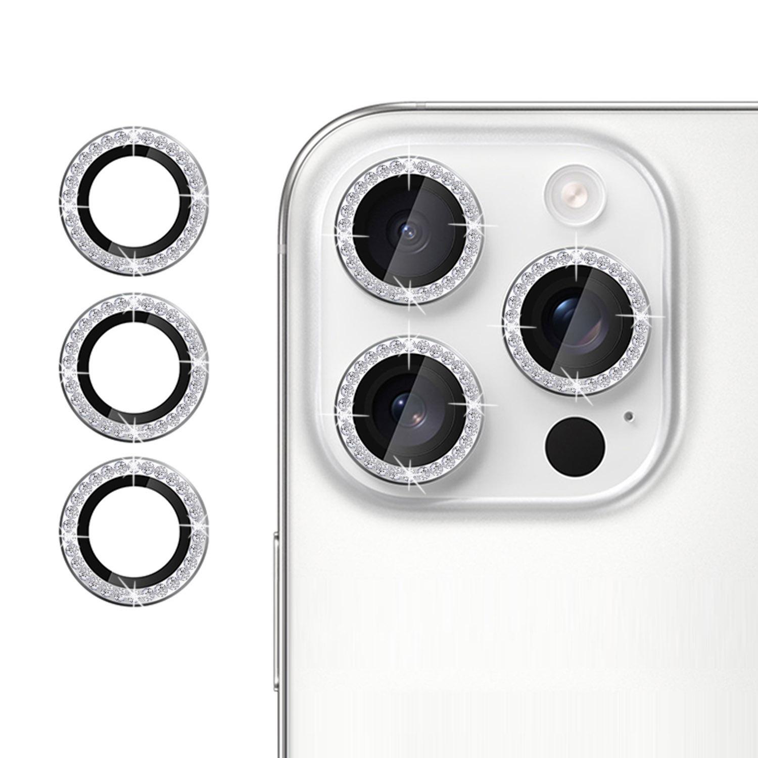 For iPhone 14 Pro Kalebol Individual Camera Lens Diamond Ring Protector(Silver) - Shopkiz.com