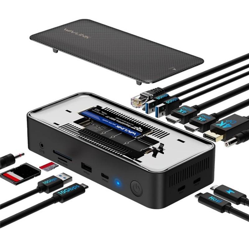 WAVLINK UMD23M For Laptop Tablet 13 in 1 USB-C Hub 10Gbps M.2 Pcie / SATA SSD Enclosure(US Plug) - Shopkiz.com