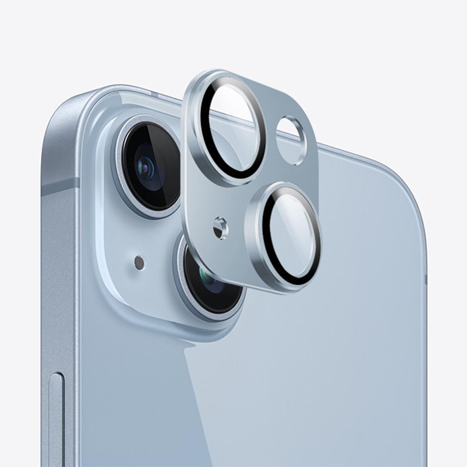 For iPhone 14 Kalebol Armor Full-Coverage Metal Lens Ring Protector Film(Blue) - Shopkiz.com
