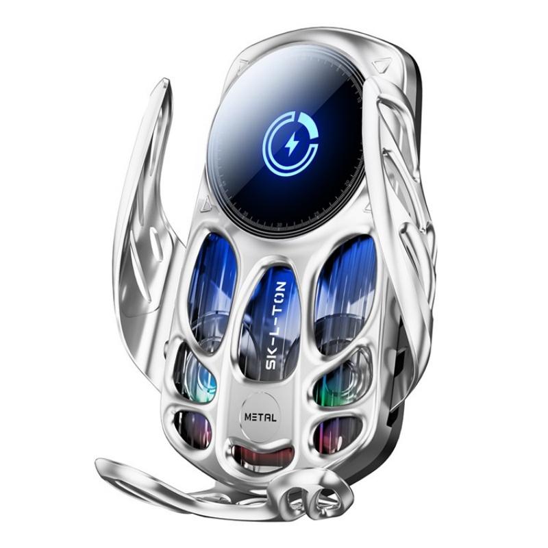 SD02 With Ambient Light 15W Universal Car Phone Holder Mount Wireless Charging Stand(Silver) - Shopkiz.com