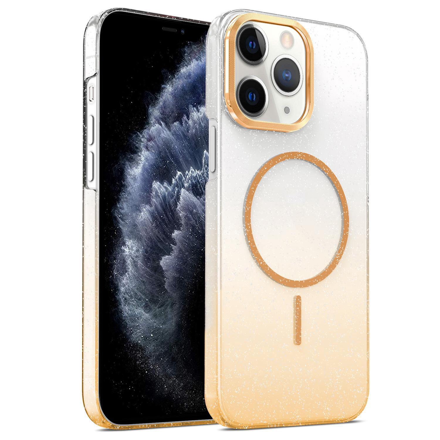 For iPhone 11 Pro Max Gold Diamond Glitter Gradient MagSafe Shockproof Phone Case(Gold) - Shopkiz.com