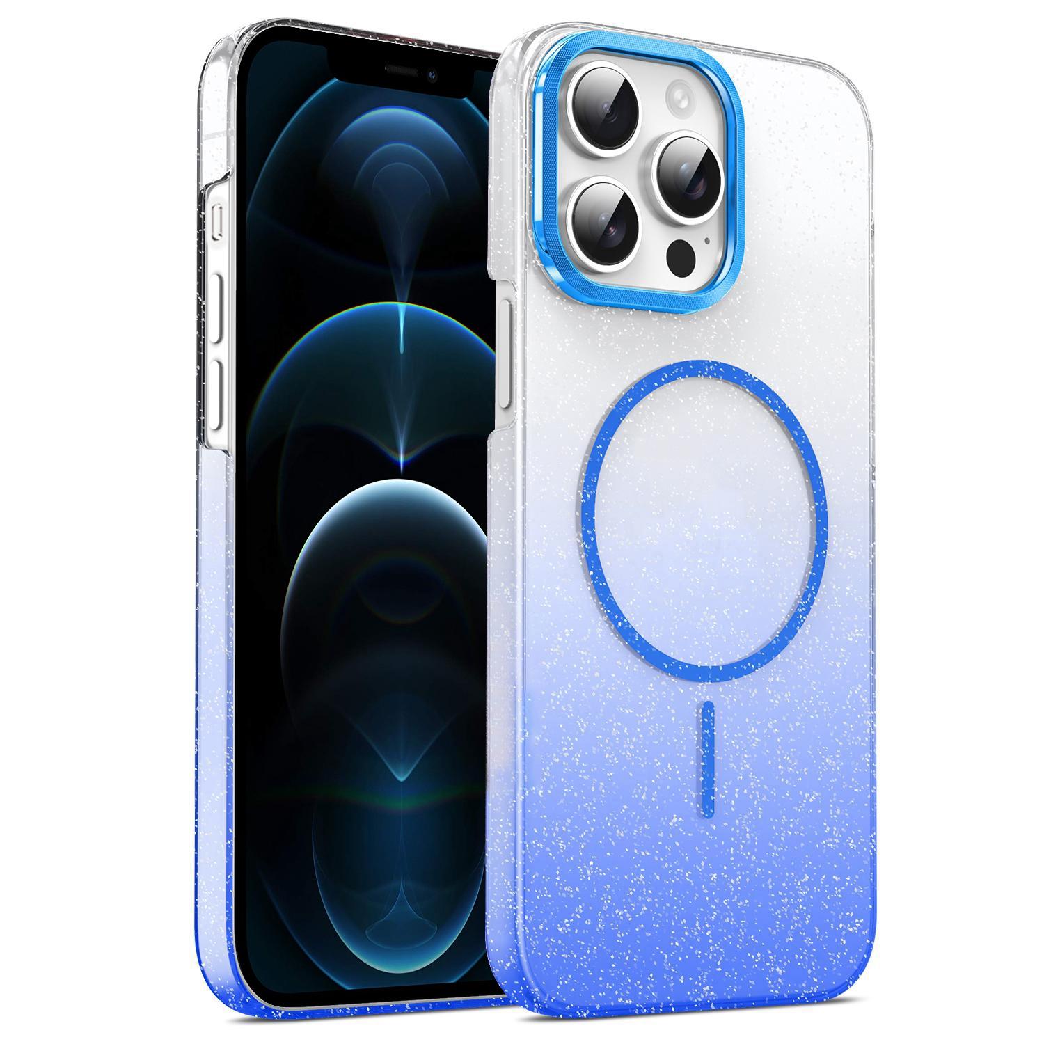 For iPhone 12 Pro Max Gold Diamond Glitter Gradient MagSafe Shockproof Phone Case(Blue) - Shopkiz.com
