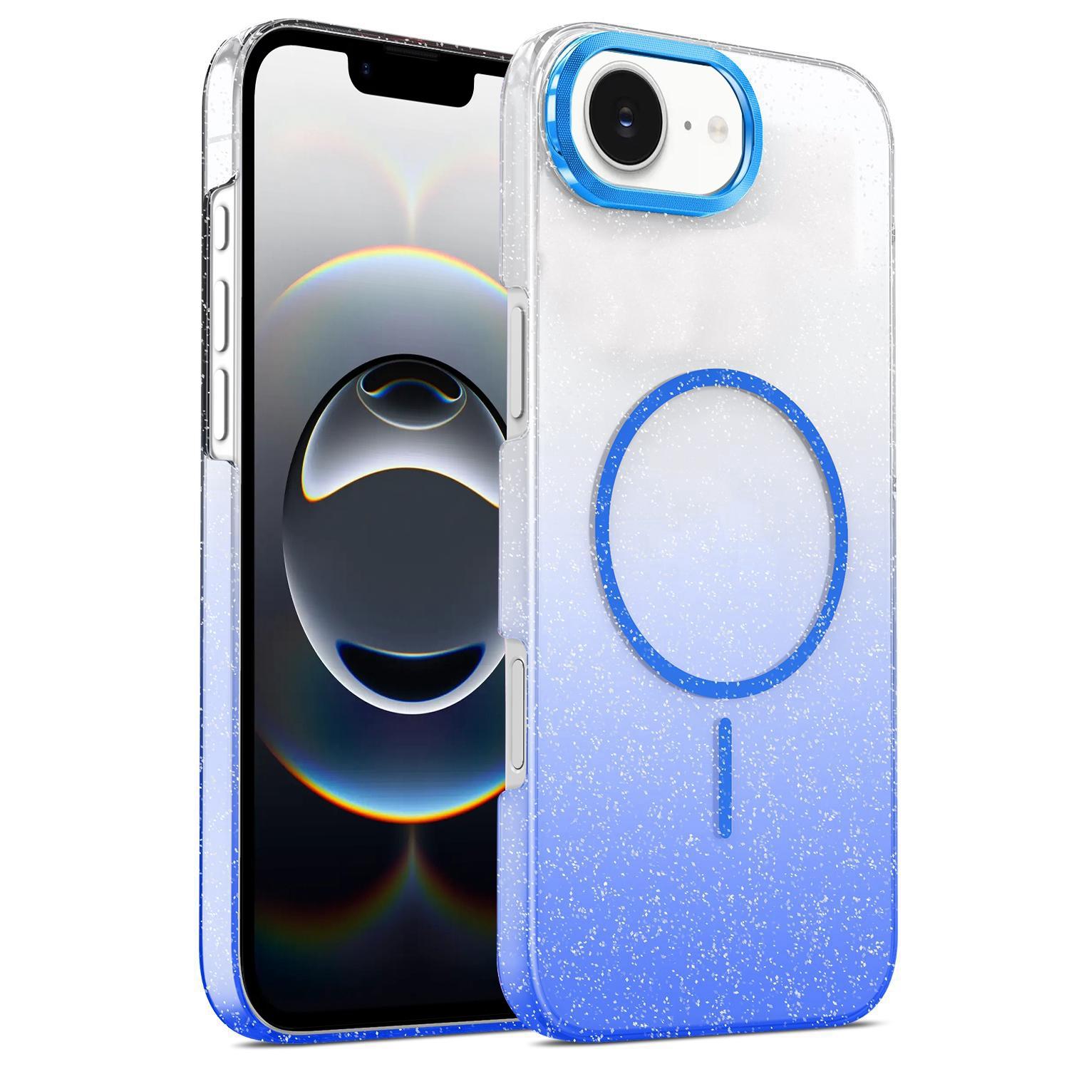 For iPhone 17e / 16e Gold Diamond Glitter Gradient MagSafe Shockproof Phone Case(Blue) - Shopkiz.com