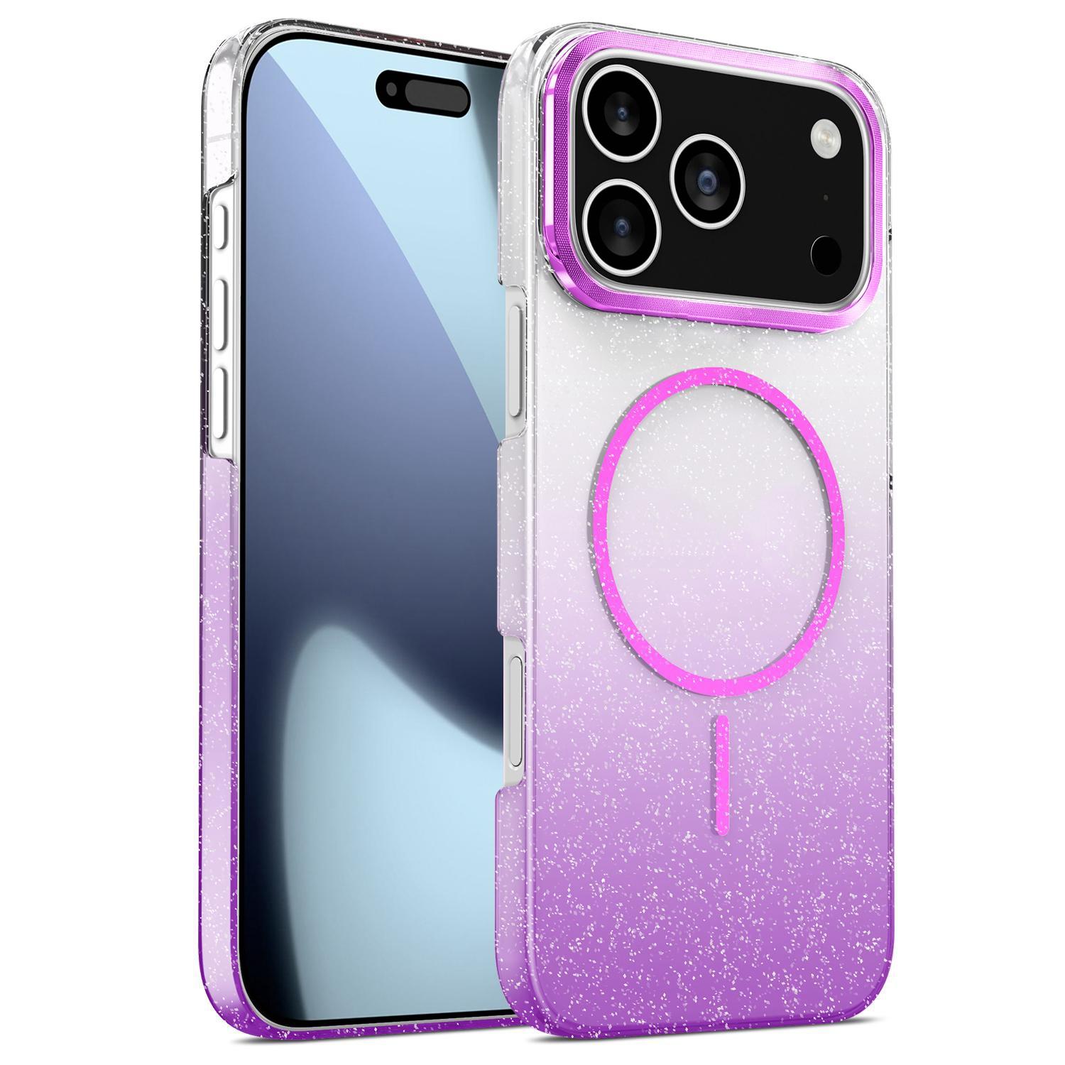 For iPhone 17 Pro Max Gold Diamond Glitter Gradient MagSafe Shockproof Phone Case(Purple) - Shopkiz.com