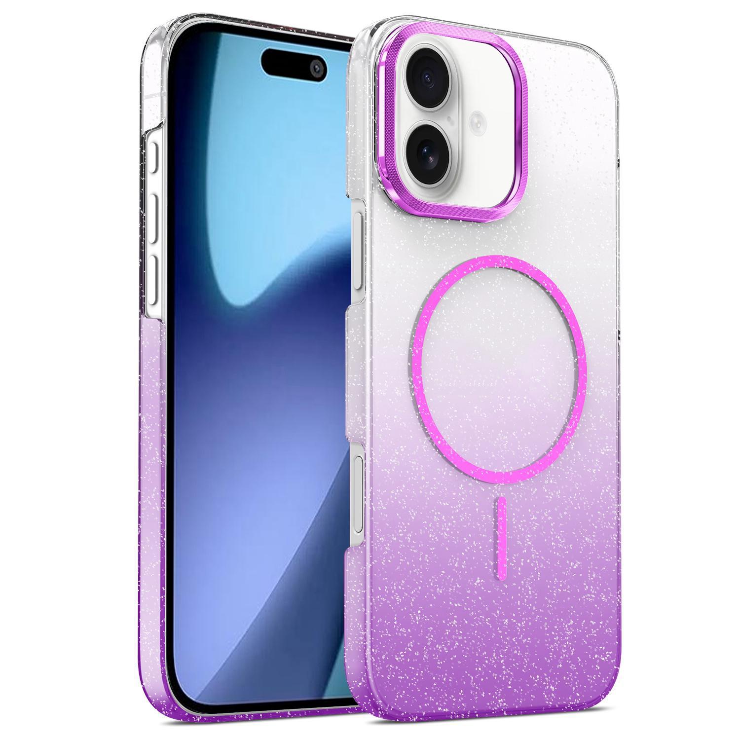 For iPhone 17 Gold Diamond Glitter Gradient MagSafe Shockproof Phone Case(Purple) - Shopkiz.com