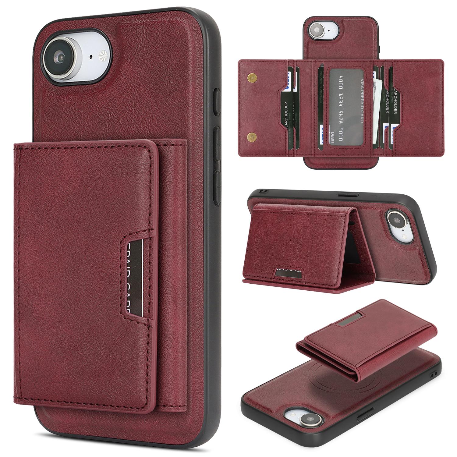 For iPhone 17e / 16e Kalebol Strong Magnetic MagSafe Tri-Fold Wallet Leather Phone Case(Red) - Shopkiz.com
