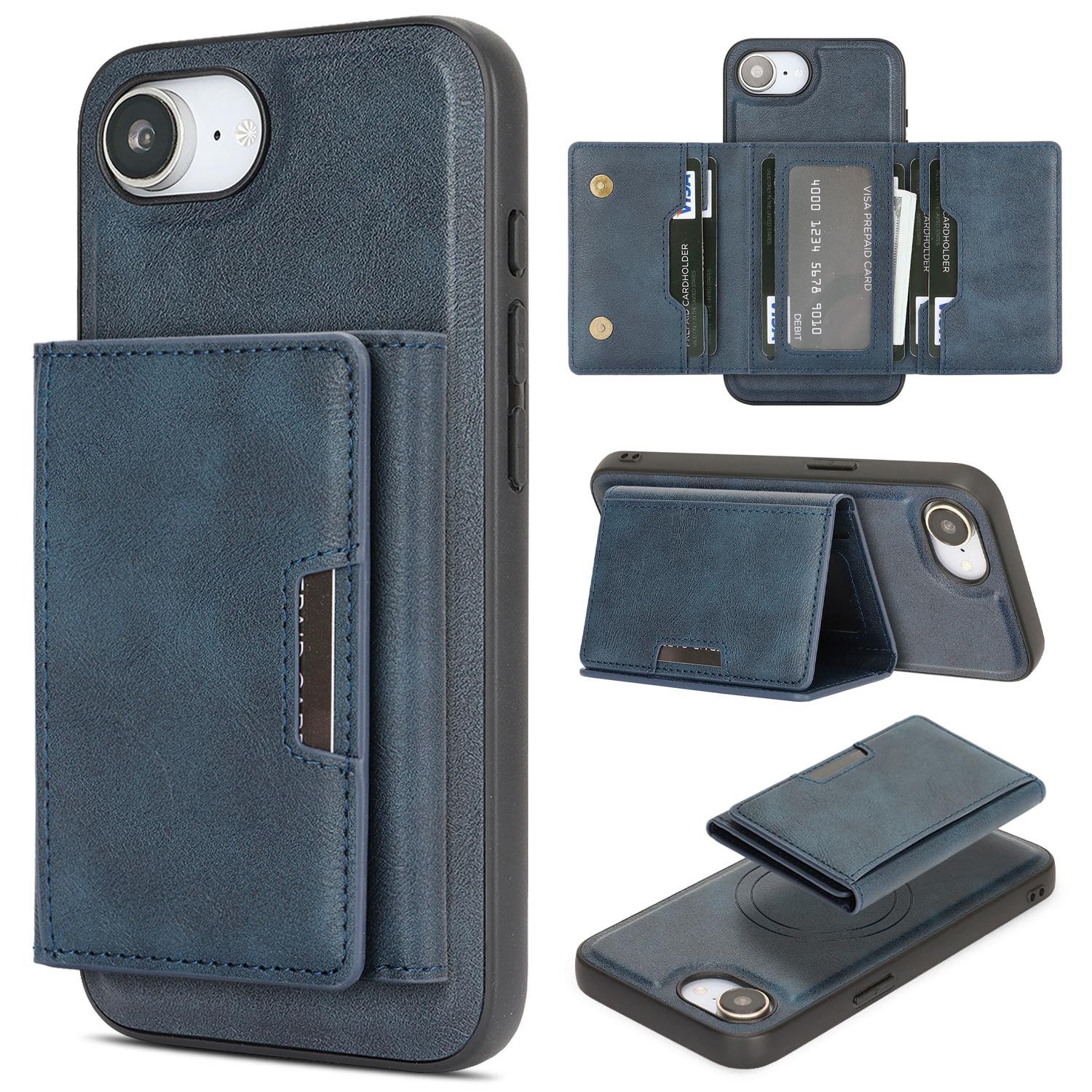 For iPhone 17e / 16e Kalebol Strong Magnetic MagSafe Tri-Fold Wallet Leather Phone Case(Blue) - Shopkiz.com