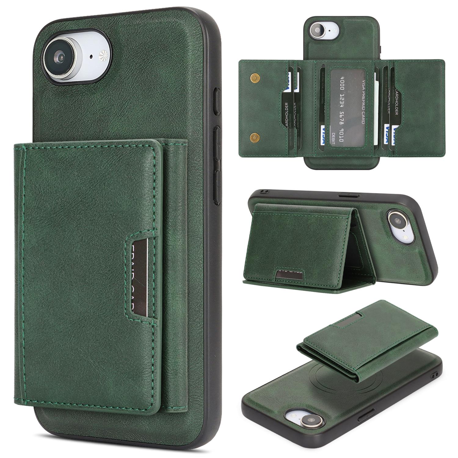 For iPhone 17e / 16e Kalebol Strong Magnetic MagSafe Tri-Fold Wallet Leather Phone Case(Green) - Shopkiz.com