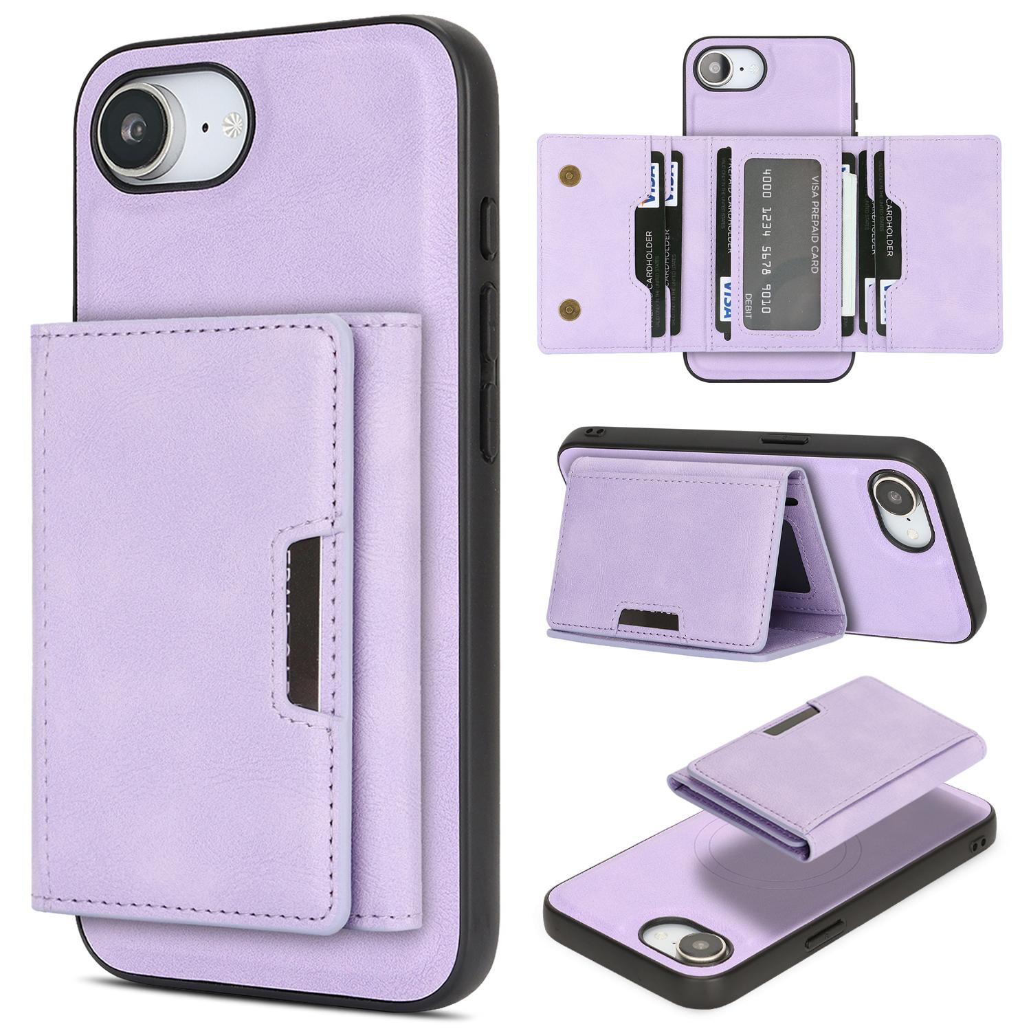 For iPhone 17e / 16e Kalebol Strong Magnetic MagSafe Tri-Fold Wallet Leather Phone Case(Purple) - Shopkiz.com