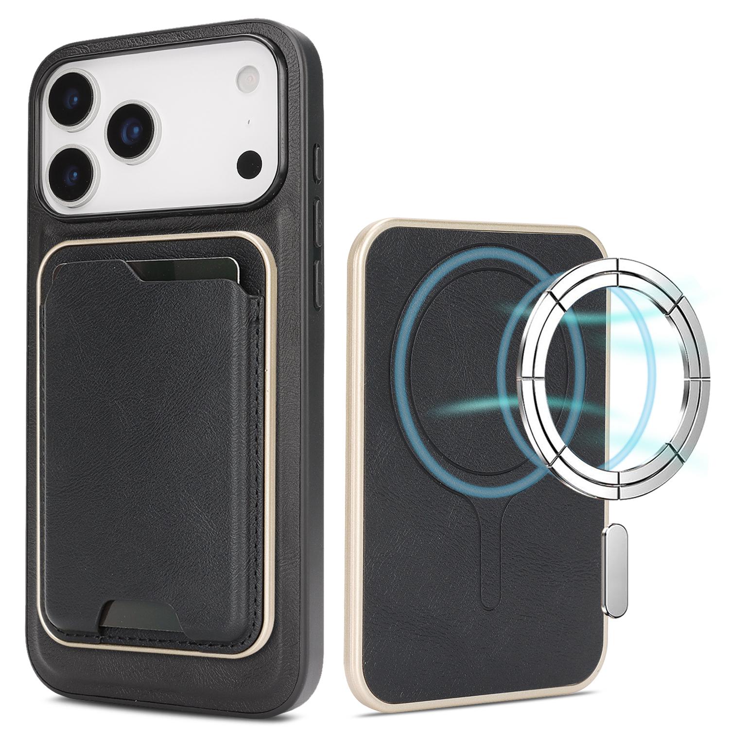 For iPhone 18 Pro Max Kalebol Slim MagSafe Ring Magnetic Card Bag Leather Phone Case(Black) - Shopkiz.com