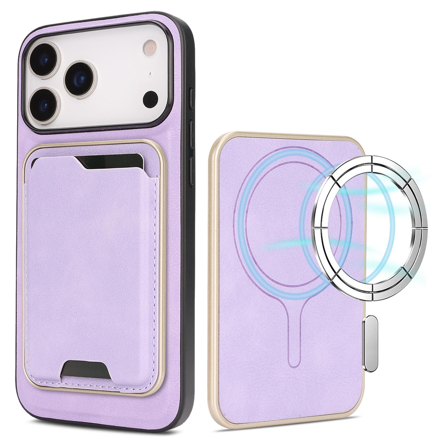 For iPhone 18 Pro Max Kalebol Slim MagSafe Ring Magnetic Card Bag Leather Phone Case(Purple) - Shopkiz.com
