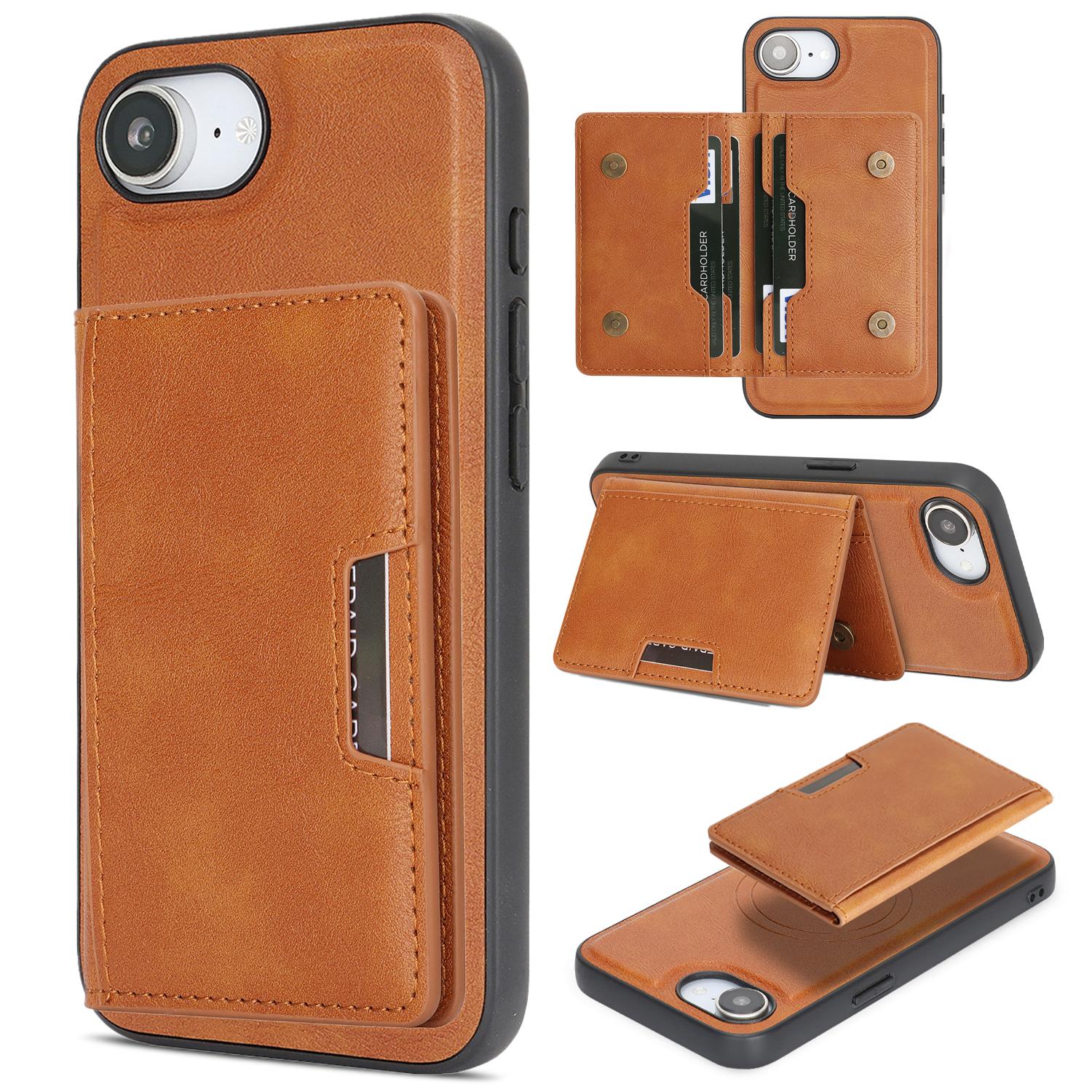 For iPhone 17e / 16e Kalebol Strong MagSafe Magnetic Two-Fold Card Bag Leather Phone Case(Brown) - Shopkiz.com