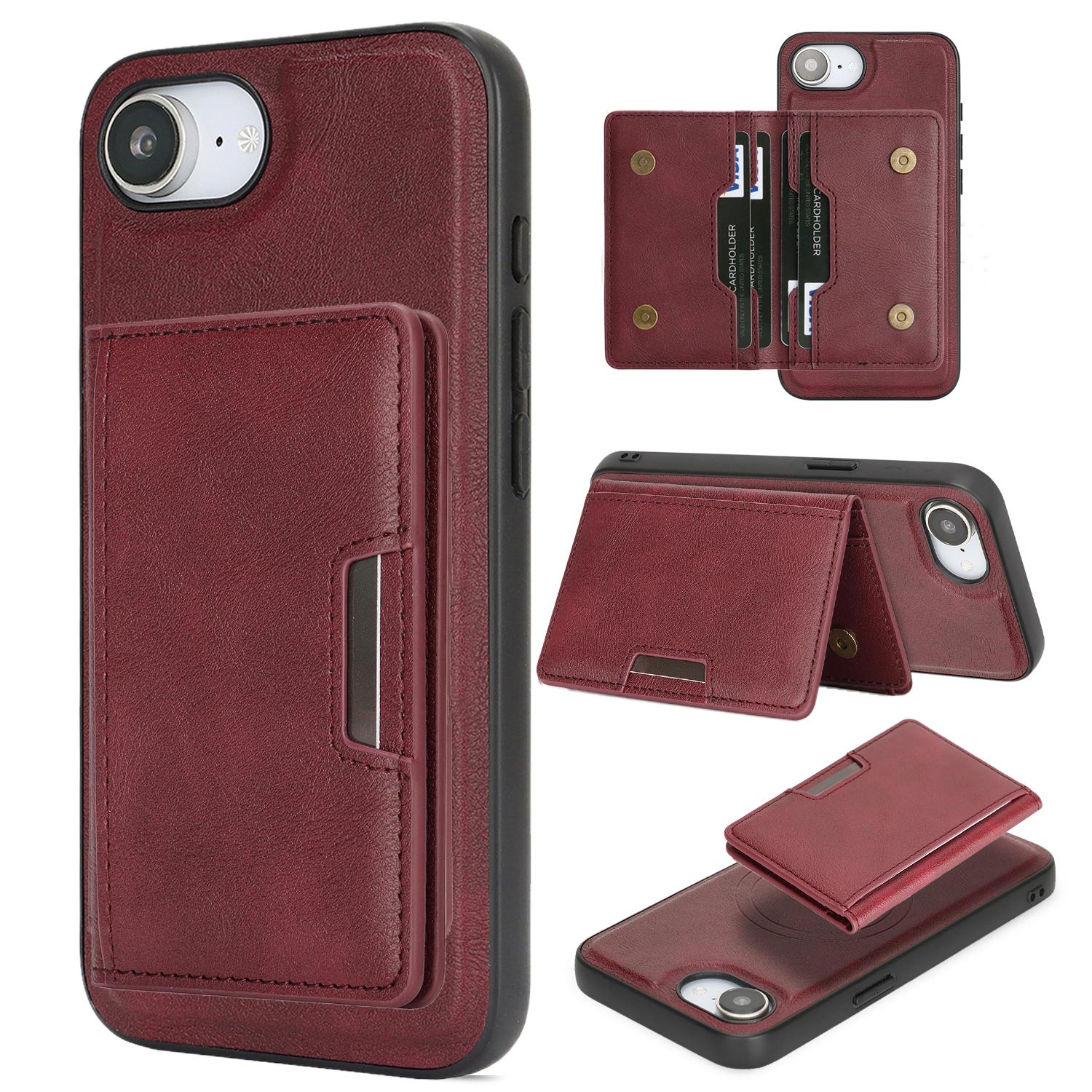 For iPhone 17e / 16e Kalebol Strong MagSafe Magnetic Two-Fold Card Bag Leather Phone Case(Red) - Shopkiz.com