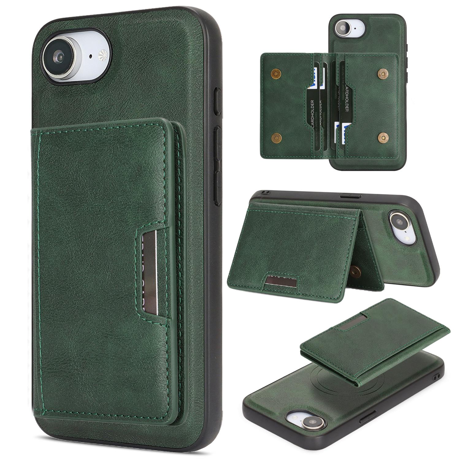 For iPhone 17e / 16e Kalebol Strong MagSafe Magnetic Two-Fold Card Bag Leather Phone Case(Green) - Shopkiz.com
