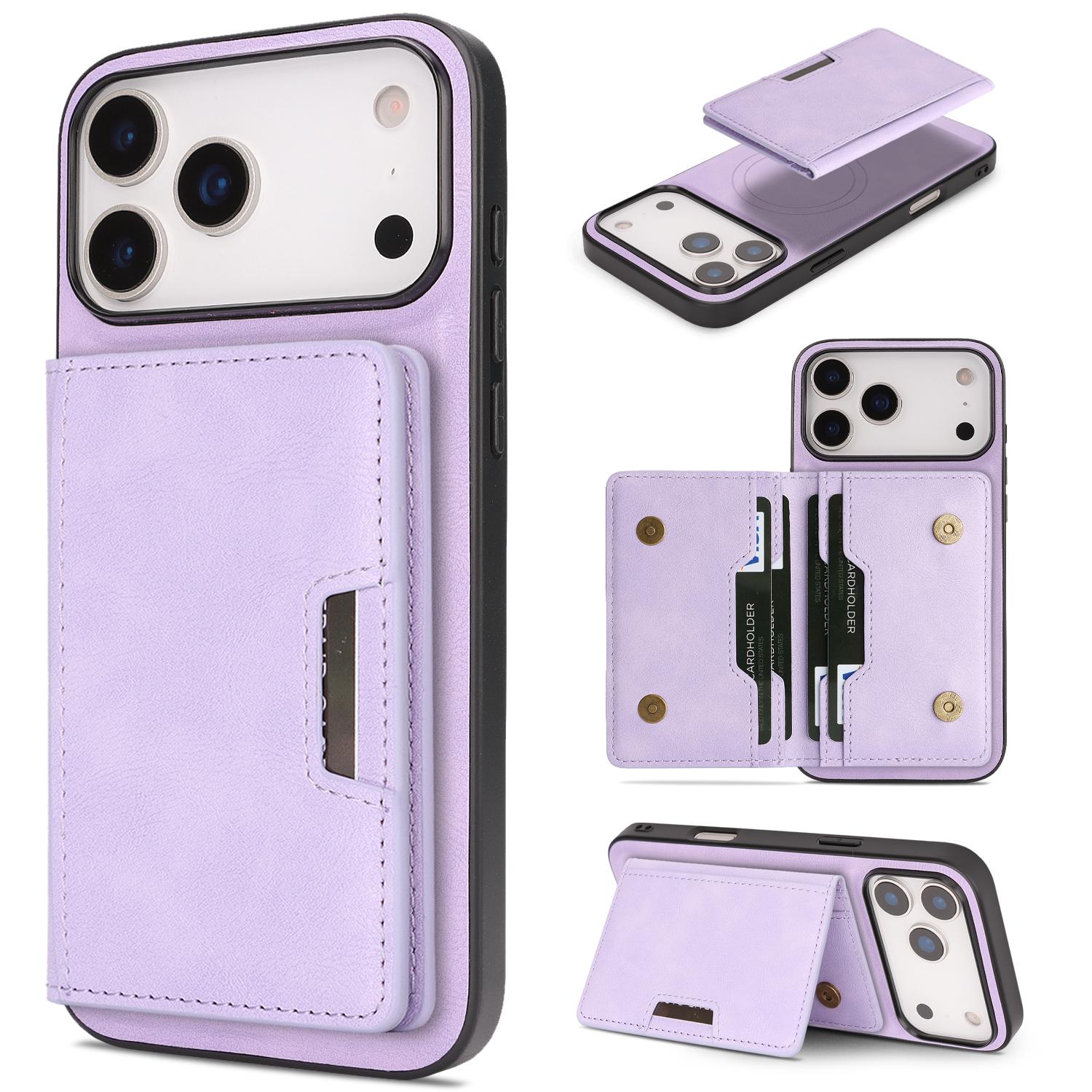 For iPhone 18 Pro Max Kalebol Strong MagSafe Magnetic Two-Fold Card Bag Leather Phone Case(Purple) - Shopkiz.com