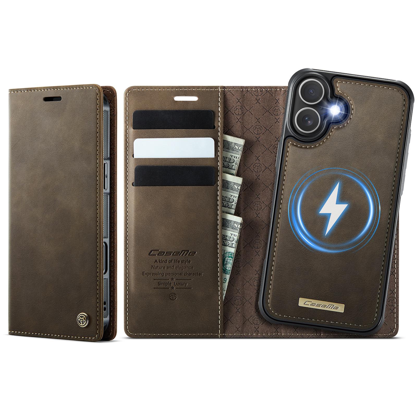 For iPhone 16 CaseMe C49 MagSafe RFID Blocking Detachable Wallet Leather Phone Case(Coffee) - Shopkiz.com