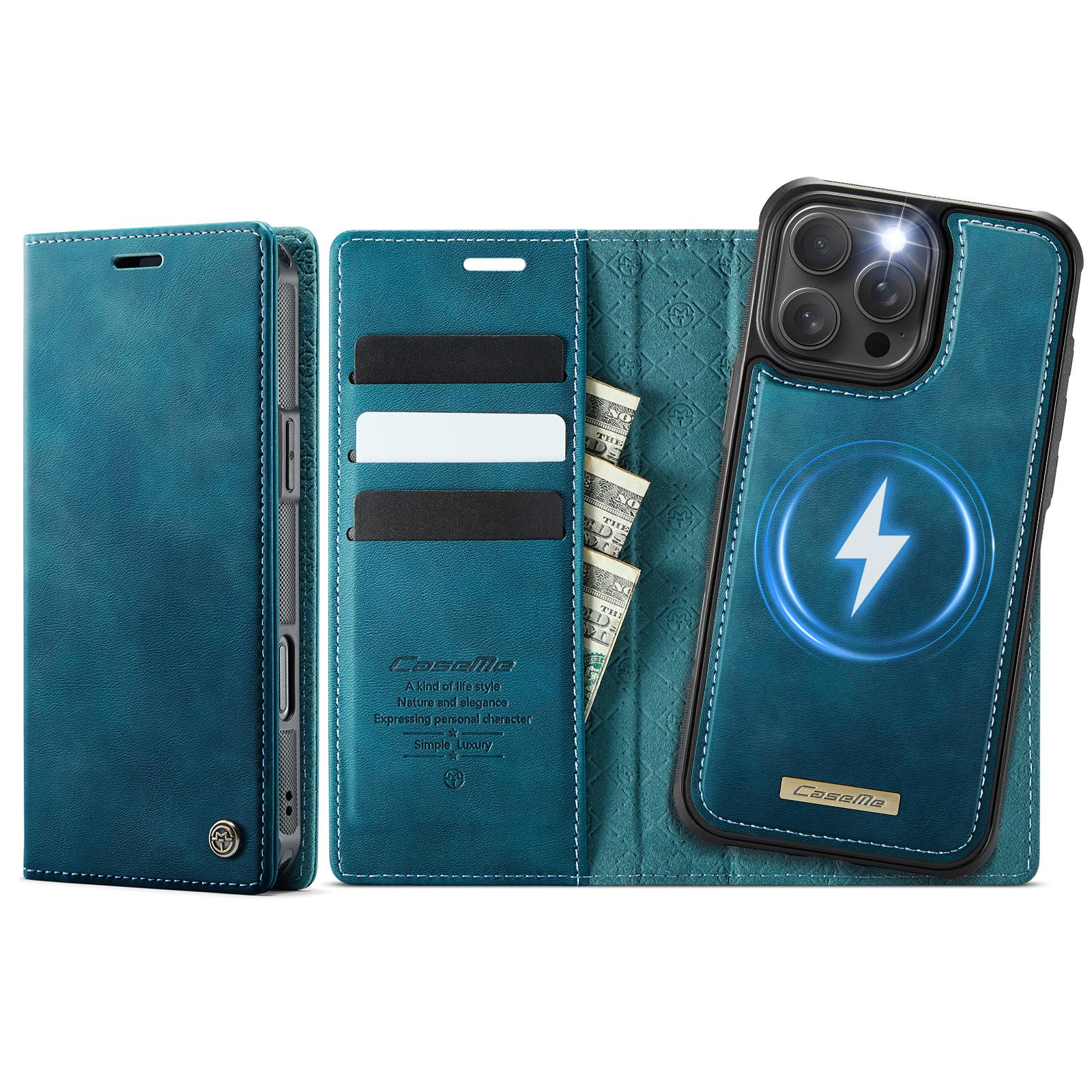 For iPhone 16 Pro CaseMe C49 MagSafe RFID Blocking Detachable Wallet Leather Phone Case(Green) - Shopkiz.com