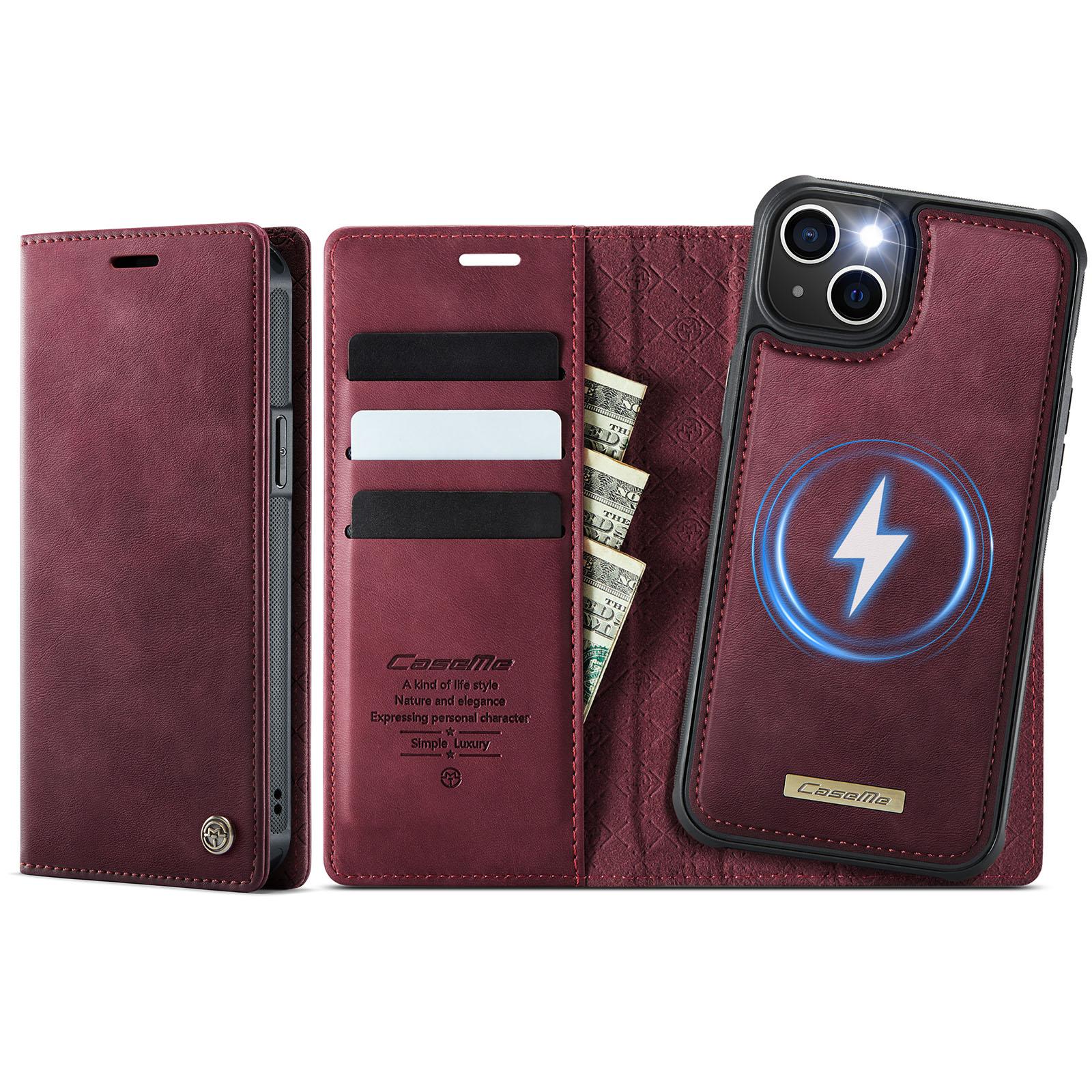 For iPhone 15 Plus /14 Plus CaseMe C49 MagSafe RFID Blocking Detachable Wallet Leather Phone Case(Red) - Shopkiz.com