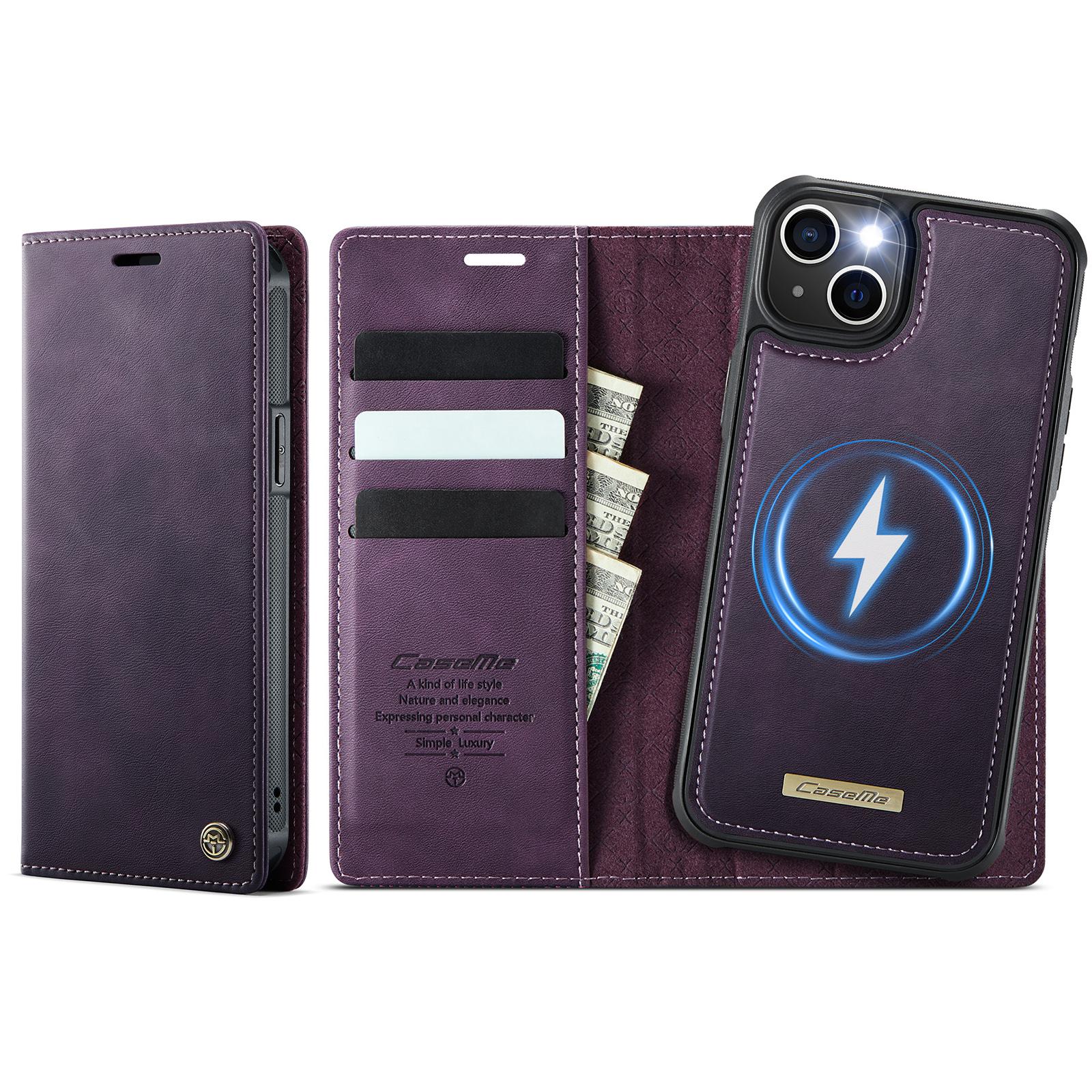 For iPhone 15 Plus /14 Plus CaseMe C49 MagSafe RFID Blocking Detachable Wallet Leather Phone Case(Purple) - Shopkiz.com
