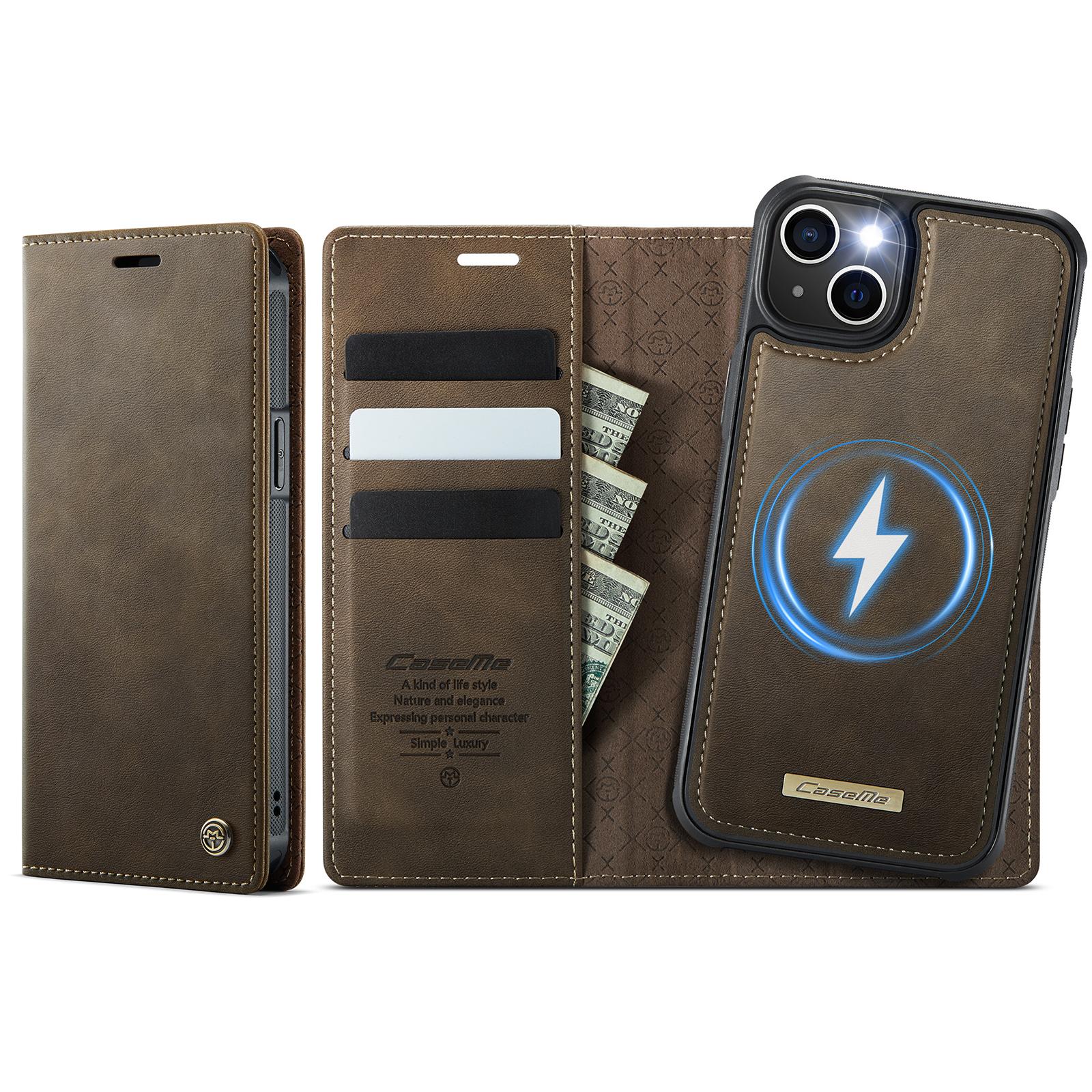 For iPhone 14 CaseMe C49 MagSafe RFID Blocking Detachable Wallet Leather Phone Case(Coffee) - Shopkiz.com