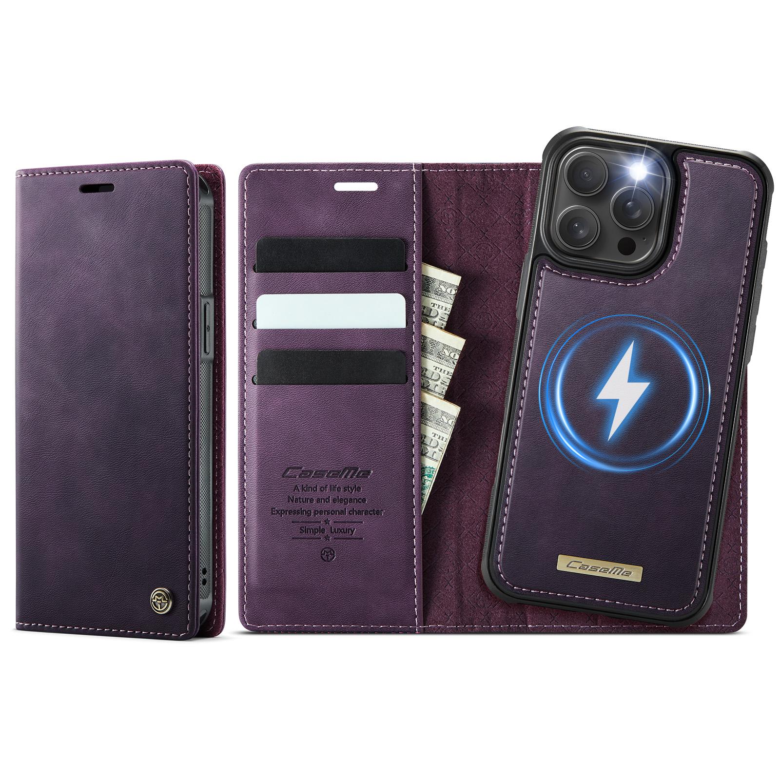 For iPhone 14 Pro Max CaseMe C49 MagSafe RFID Blocking Detachable Wallet Leather Phone Case(Purple) - Shopkiz.com