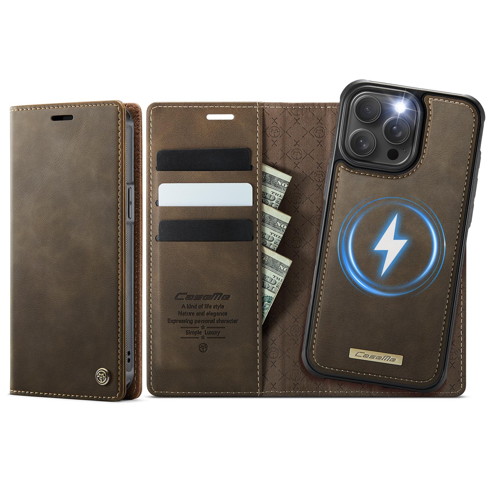 For iPhone 13 Pro Max CaseMe C49 MagSafe RFID Blocking Detachable Wallet Leather Phone Case(Coffee) - Shopkiz.com