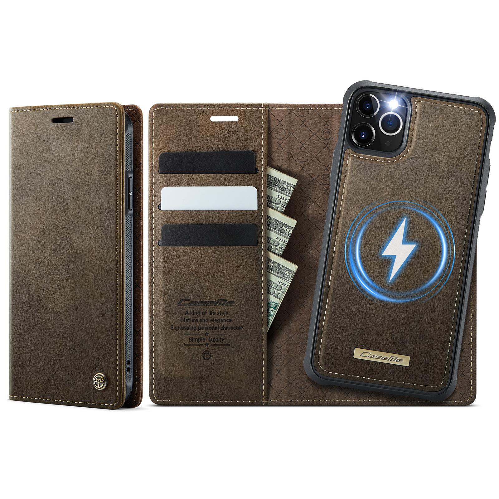For iPhone 11 Pro CaseMe C49 MagSafe RFID Blocking Detachable Wallet Leather Phone Case(Coffee) - Shopkiz.com