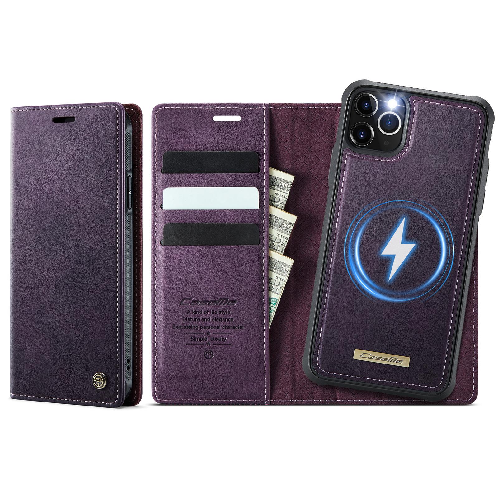 For iPhone 11 Pro CaseMe C49 MagSafe RFID Blocking Detachable Wallet Leather Phone Case(Purple) - Shopkiz.com