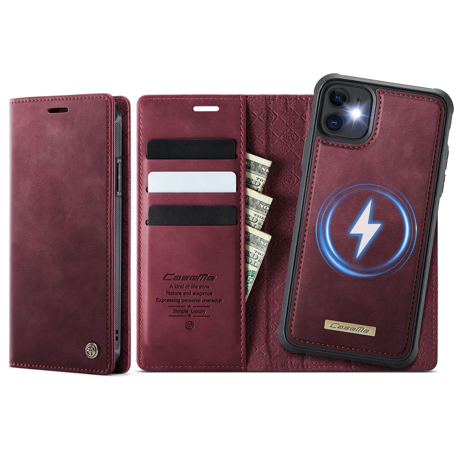For iPhone 11 CaseMe C49 MagSafe RFID Blocking Detachable Wallet Leather Phone Case(Red) - Shopkiz.com