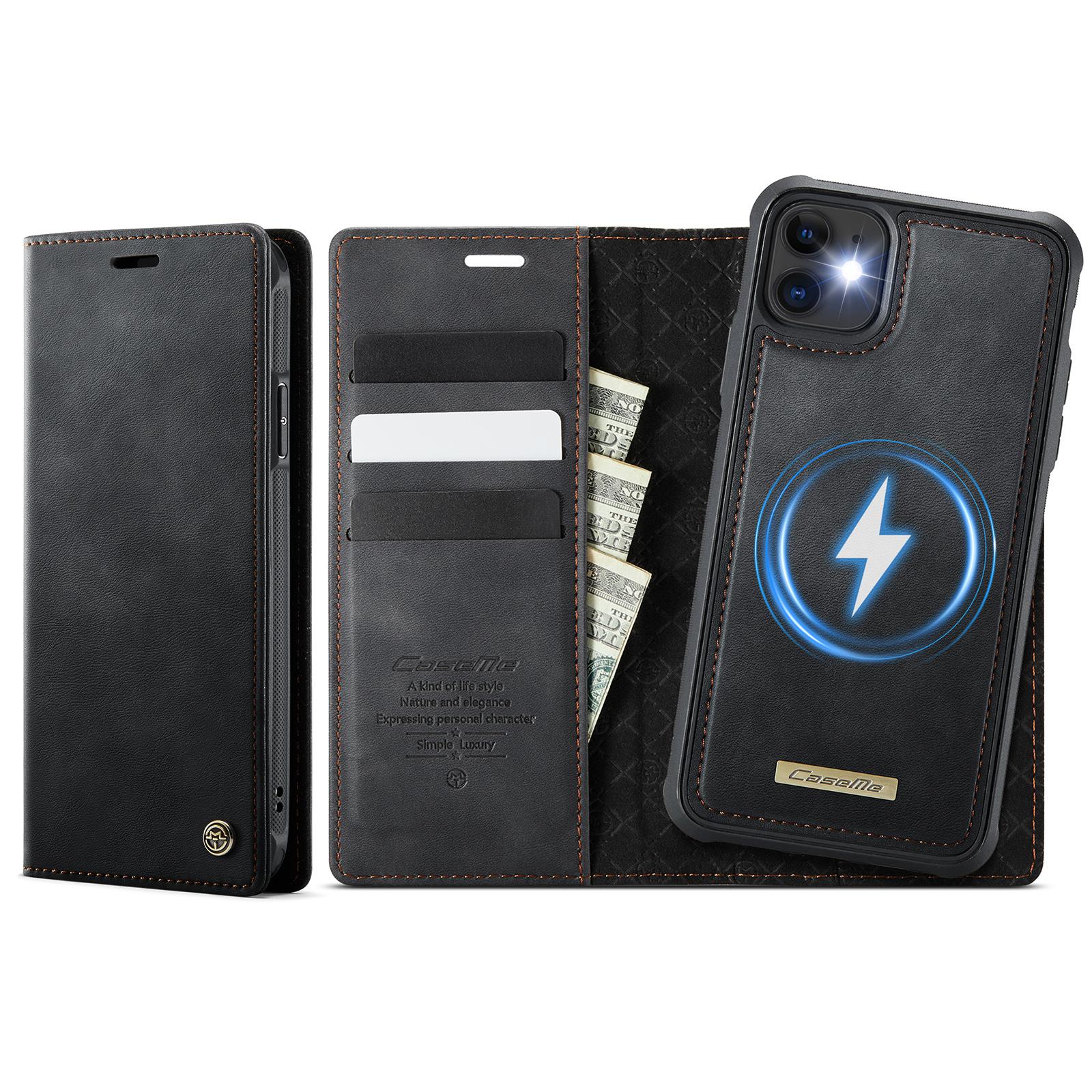 For iPhone 11 CaseMe C49 MagSafe RFID Blocking Detachable Wallet Leather Phone Case(Black) - Shopkiz.com