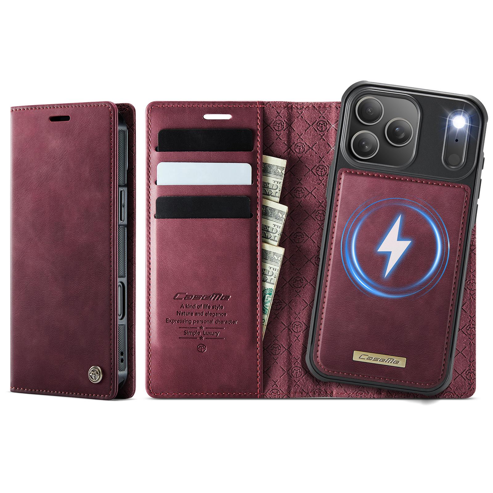 For iPhone 17 Pro Max CaseMe C49 MagSafe RFID Blocking Detachable Wallet Leather Phone Case(Red) - Shopkiz.com