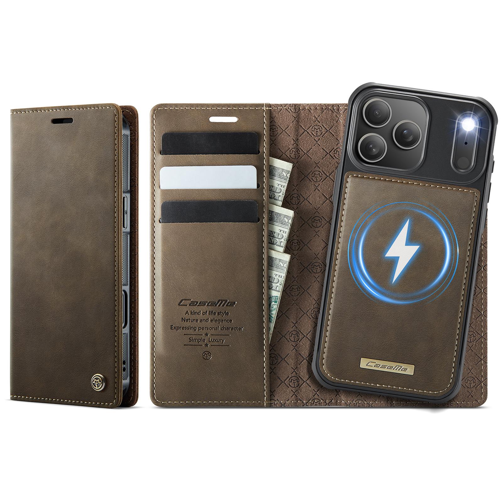 For iPhone 17 Pro Max CaseMe C49 MagSafe RFID Blocking Detachable Wallet Leather Phone Case(Coffee) - Shopkiz.com