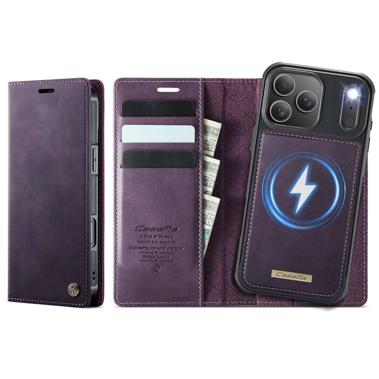 For iPhone 17 Pro Max CaseMe C49 MagSafe RFID Blocking Detachable Wallet Leather Phone Case(Purple) - Shopkiz.com