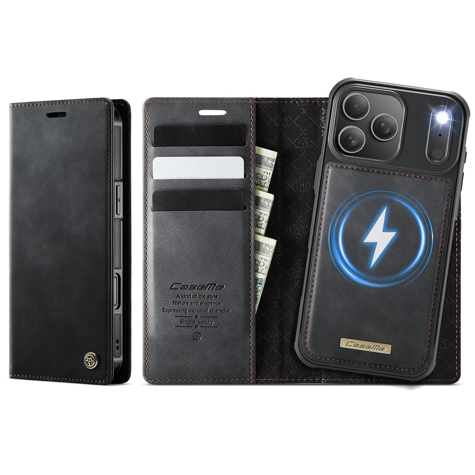 For iPhone 17 Pro CaseMe C49 MagSafe RFID Blocking Detachable Wallet Leather Phone Case(Black) - Shopkiz.com