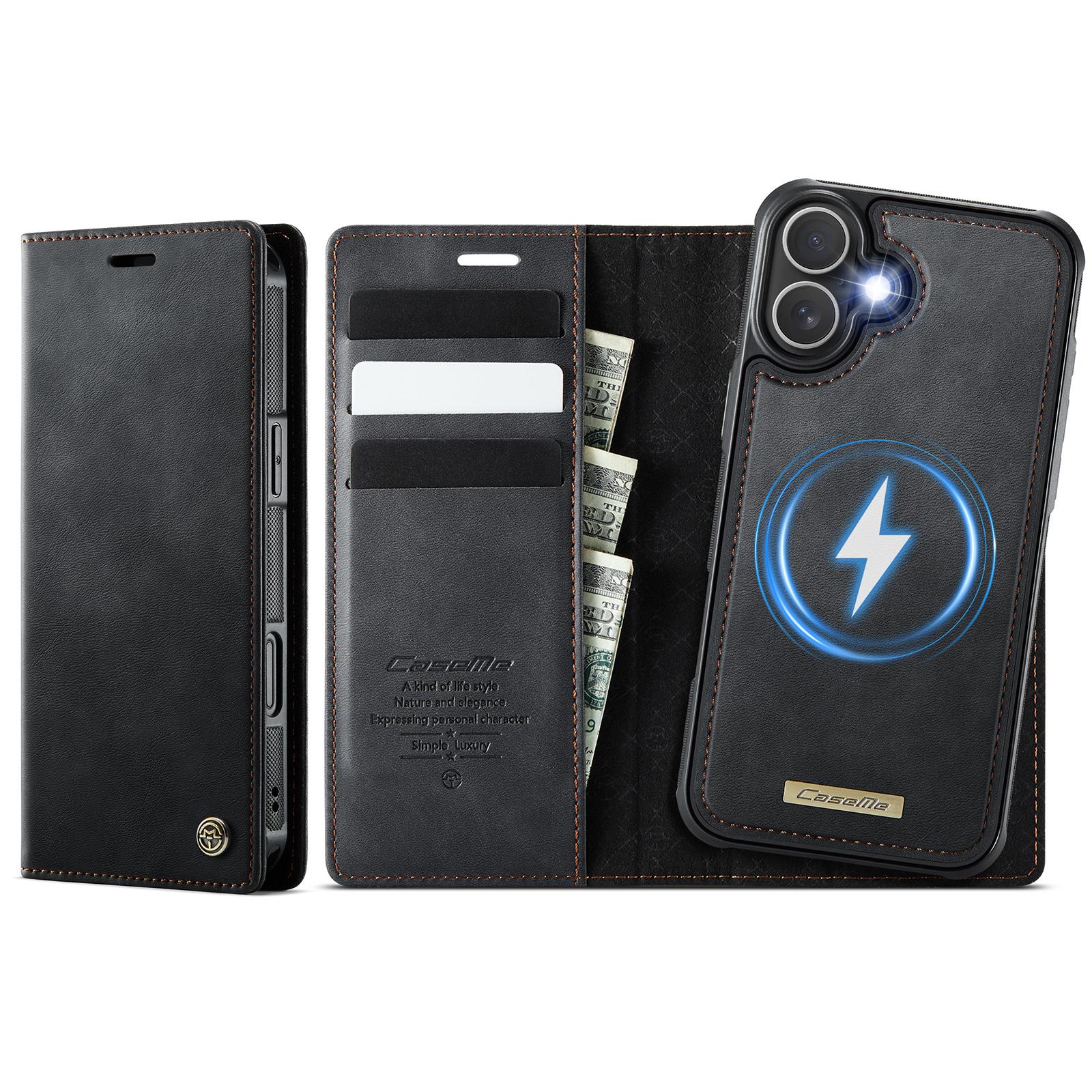 For iPhone 17 CaseMe C49 MagSafe RFID Blocking Detachable Wallet Leather Phone Case(Black) - Shopkiz.com