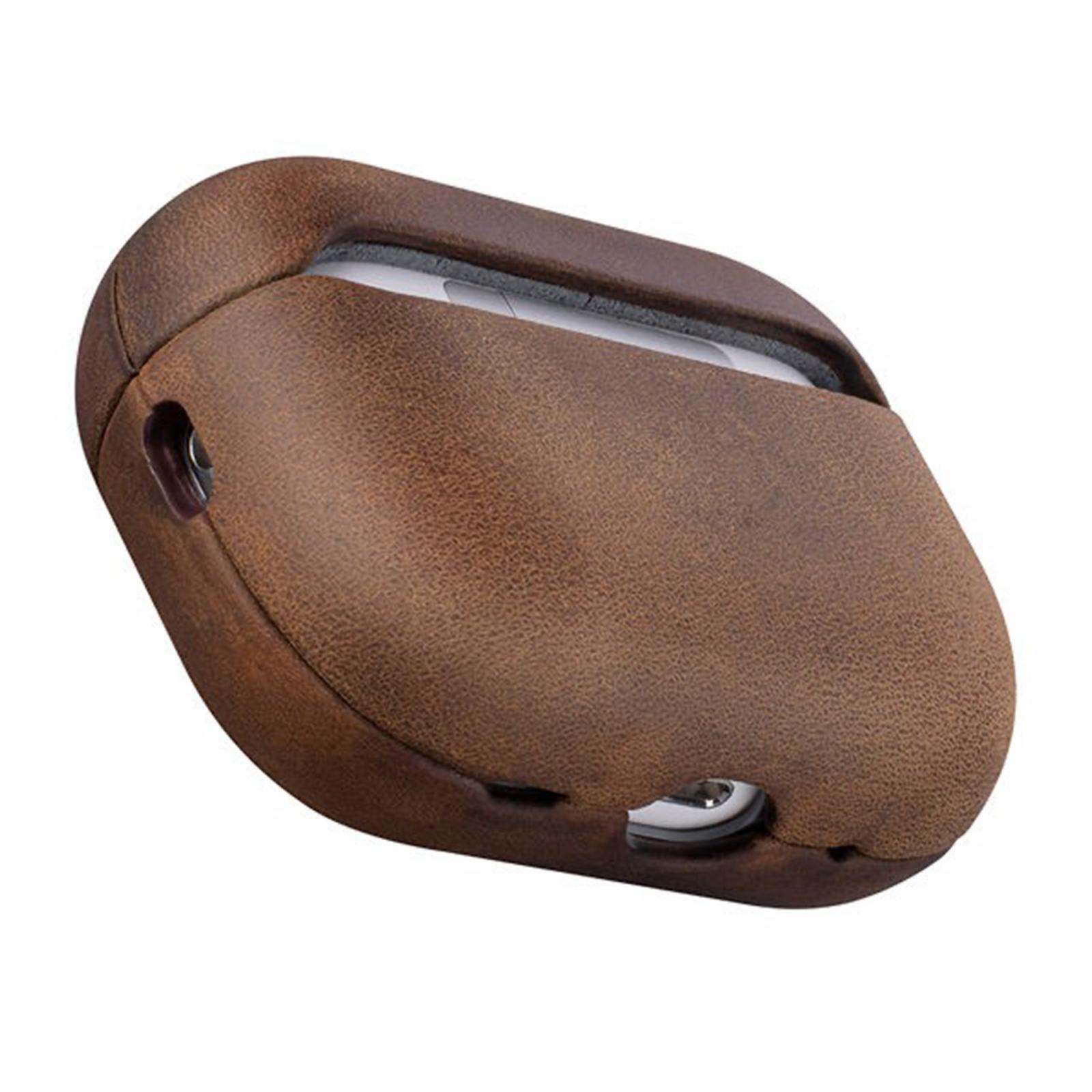 For AirPods Pro 2 Crazy Horse Genuine Leather Earbuds Protective Case(Dark Brown) - Shopkiz.com